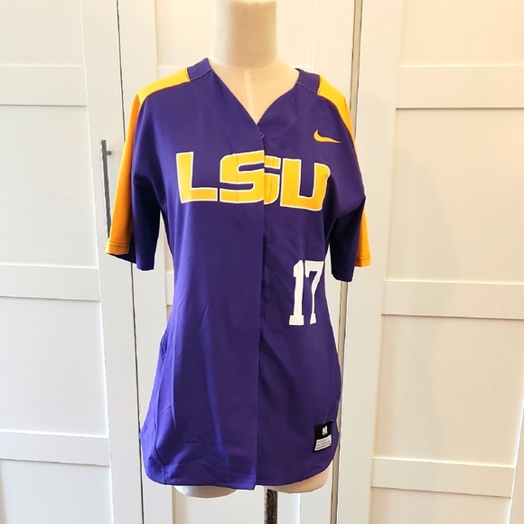 Nike LSU Tigers Softball Game Jersey Women's Medium Purple 881244 Yellow White - Picture 1 of 3